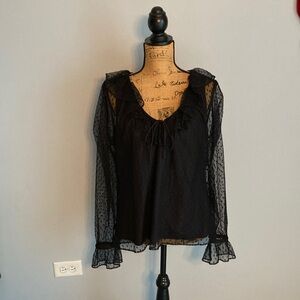 J.Crew NWOT Black Ruffle Neck Top in Clip Dot Women Size Large